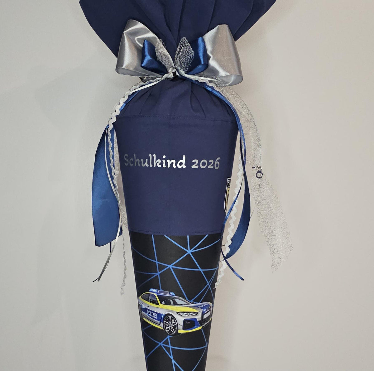SCHULTÜTE "POLIZEI" personalisiert, Set Zuckertüte, Manschette doppellagig, Schleife Reflektor Einschulung "Verfolgbärjagd" ERGOBAG