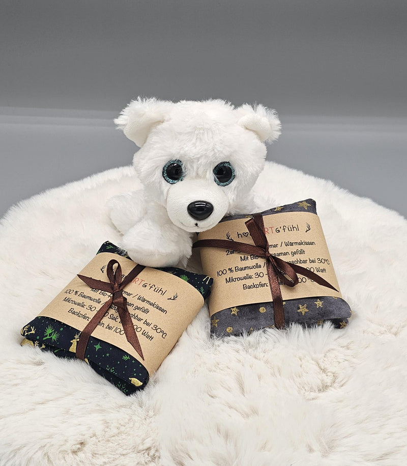 WÄRMEKISSEN 2er WASCHBAR HANDWÄRMER mit Inlett Körnerkissen Taschenwärmer Set 2 Stück Mini Bio Rapskissen Wichtelgeschenk Adventskalender