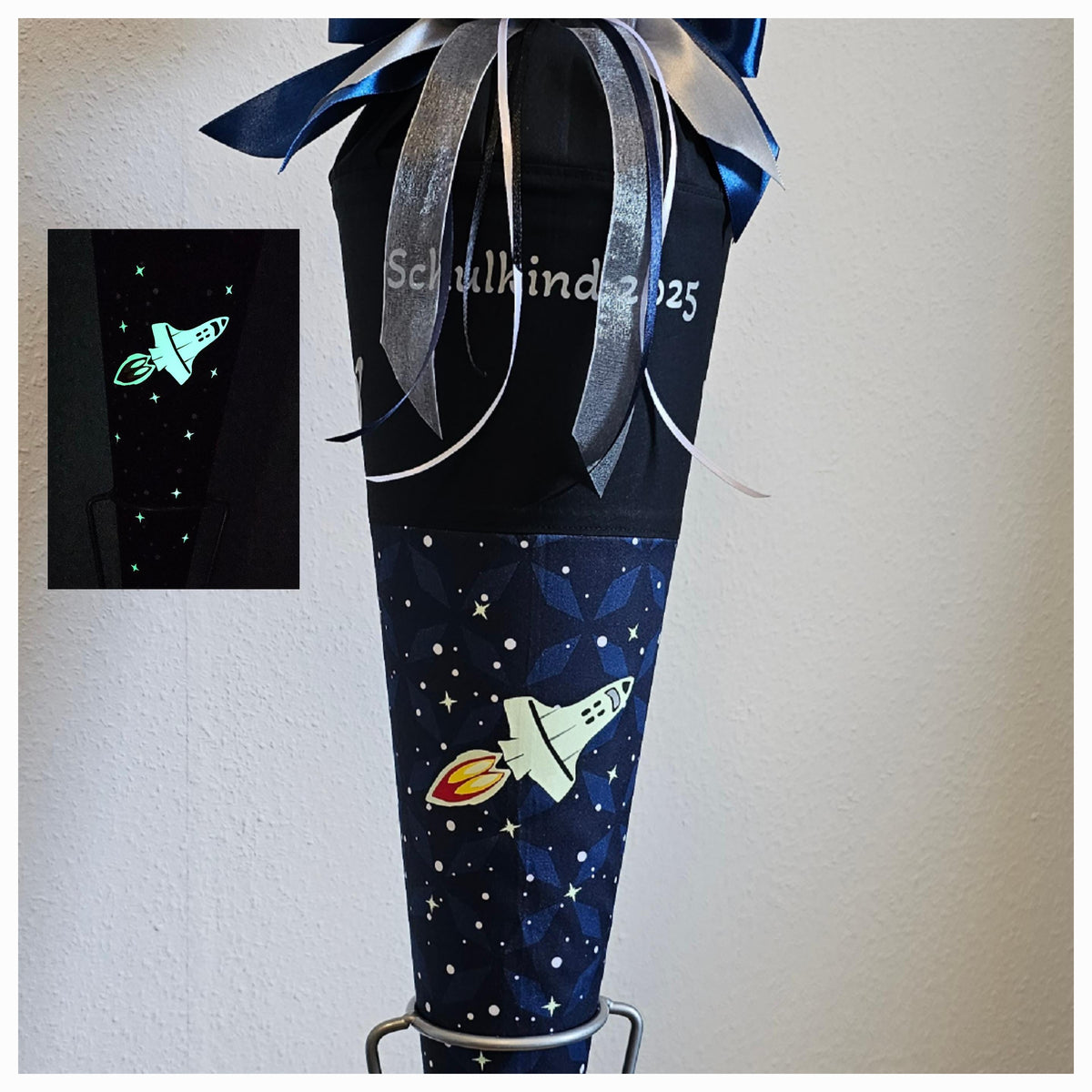 SCHULTÜTE "WELTRAUM", nachtleuchtend Set personalisiert Schulranzen WELTALL Spaceshuttle, Manschette doppellagig, Schnapparmband Einschulung