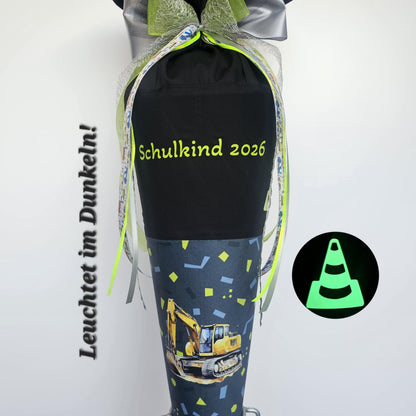 SCHULTÜTE "BAGGER", nachtleuchtend, personalisiert Set Manschette doppellagig, Baustelle Schnapparmband 70 cm Einschulung Step by Step Rocco