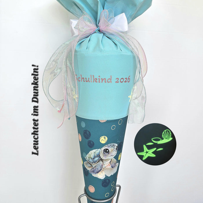 SCHULTÜTE "SCHILDKRÖTE" nachtleuchtend personalisiert, Set, Manschette doppellagig Zuckertüte Schleife Einschulung Step by Step Josie
