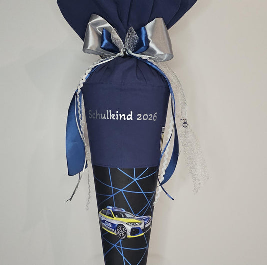 SCHULTÜTE "POLIZEI" personalisiert, Set Zuckertüte, Manschette doppellagig, Schleife Reflektor Einschulung "Verfolgbärjagd" ERGOBAG