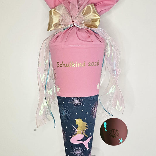 SCHULTÜTE "MEERJUNGFRAU" nachtleuchtend SET Schleife personalisiert, Manschette doppellagig Mermaid Delia von Step by Step Zuckertüte
