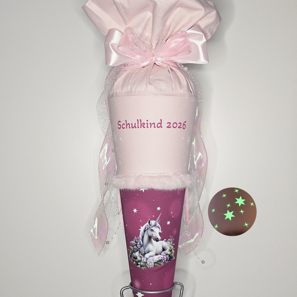 SCHULTÜTE "Einhorn" nachtleuchtend Schleife Plüschborte Set pink rosa personalisiert Manschette 2-lagig Einschulung Step by Step Nuala