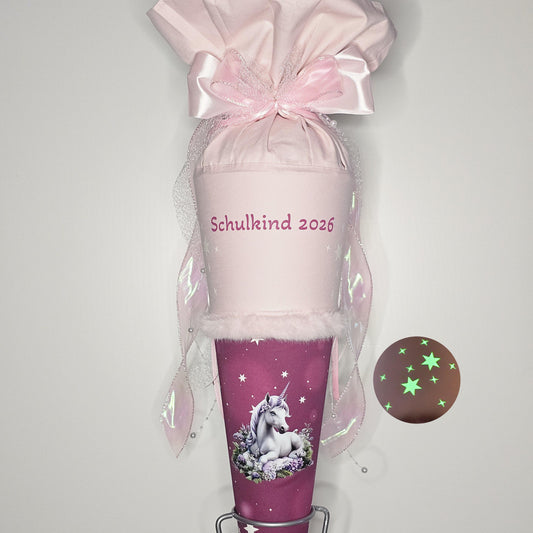 SCHULTÜTE "Einhorn" nachtleuchtend Schleife Plüschborte Set pink rosa personalisiert Manschette 2-lagig Einschulung Step by Step Nuala