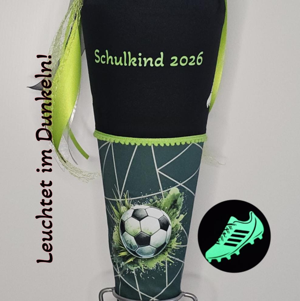 SCHULTÜTE "FUSSBALL" nachtleuchtend personalisiert Set Manschette doppellagig  "Soccer World" von Step by Step 70 cm Einschulung