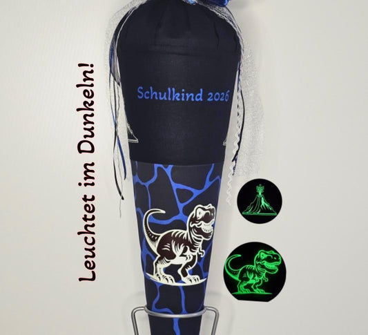SCHULTÜTE "DINOSAURIER", nachtleuchtend, personalisiert, Schulranzen Ergobag Bärassic, Manschette doppellagig, Schnapparmband Einschulung