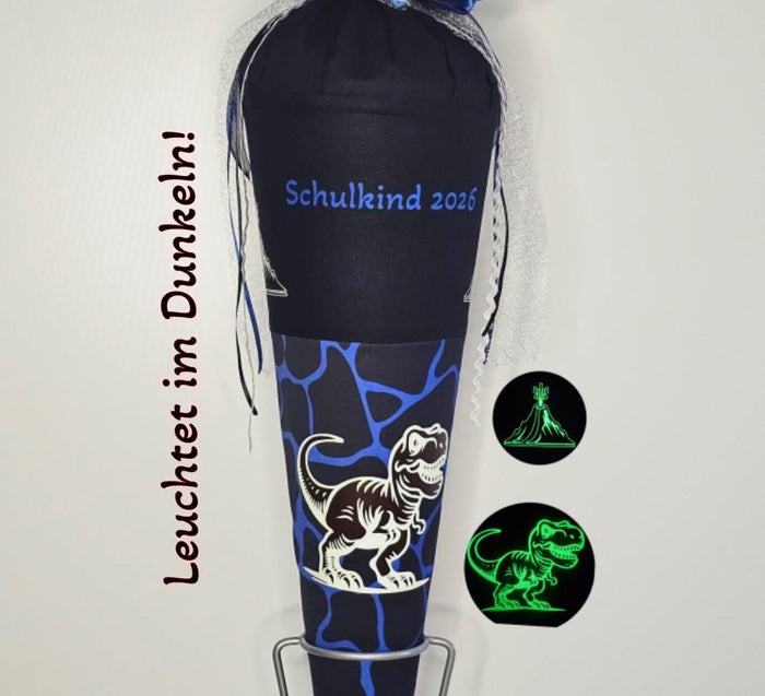 SCHULTÜTE "DINOSAURIER", nachtleuchtend, personalisiert, Schulranzen Ergobag Bärassic, Manschette doppellagig, Schnapparmband Einschulung