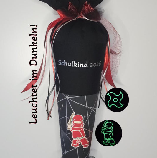 SCHULTÜTE "NINJA" rot nachtleuchtend personalisiert Set Manschette doppellagig  "Ninja Yuma" von Step by Step "Taekbärdo" von Ergobag 70 cm