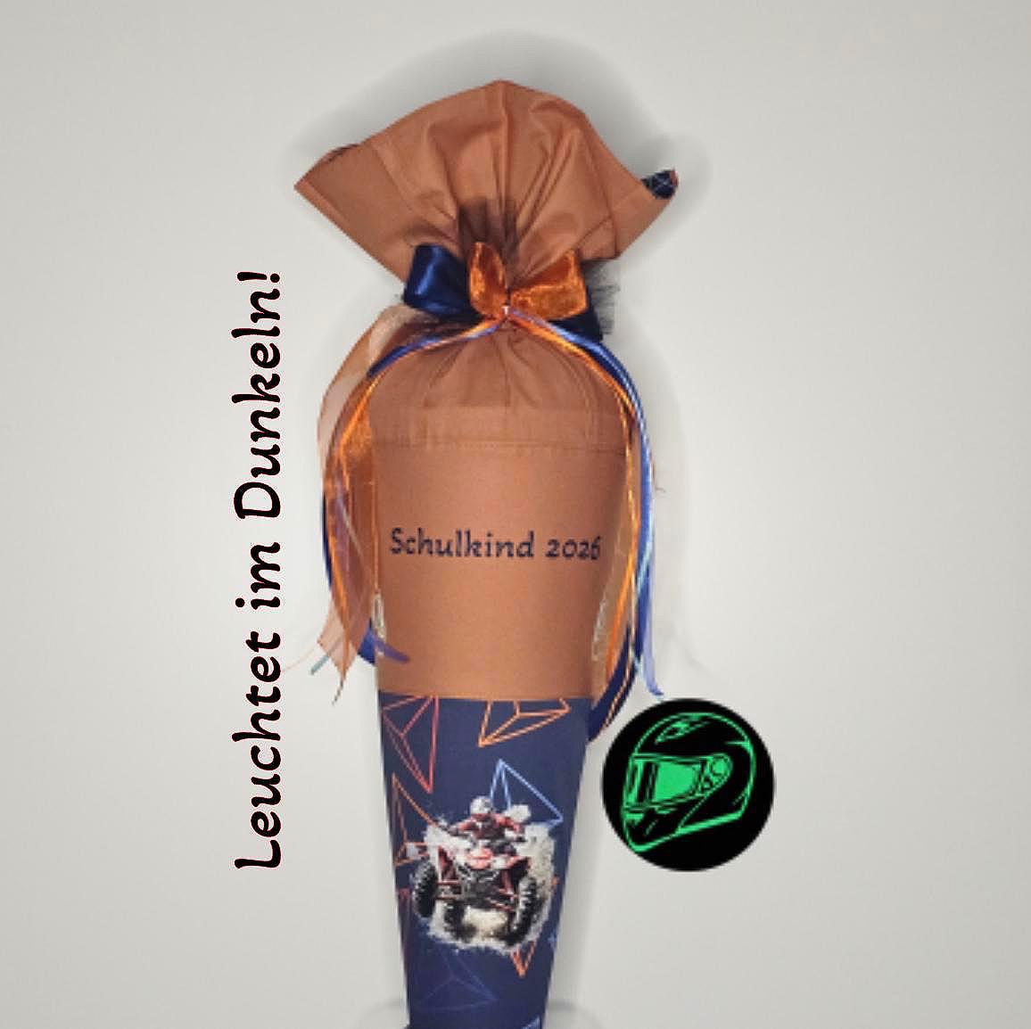 SCHULTÜTE "QUAD", nachtleuchtend, Set, personalisiert, Manschette doppellagig, Scout Offroad, Motocross Einschulung